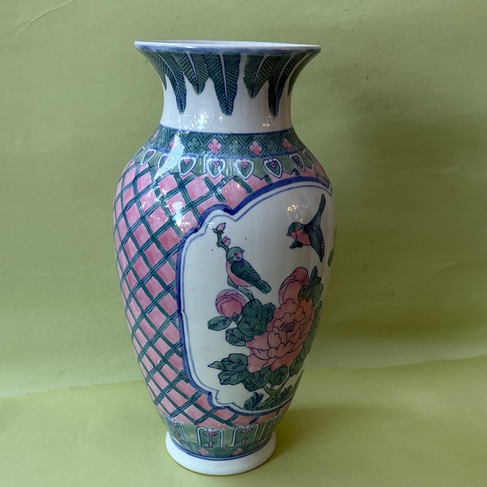 Vintage hand painted porcelain vase 14” Tall - Picture 5 of 10